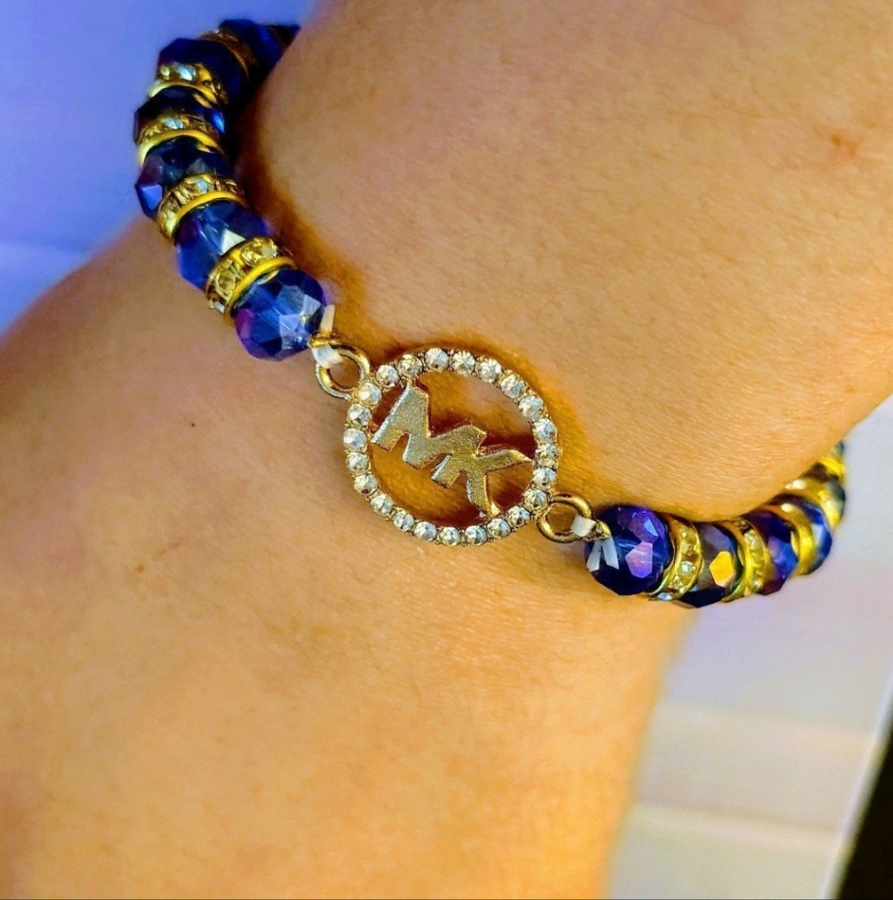 Beautiful Repurposed MK Charm and Crystal Beaded Bracelet, HANDMADE